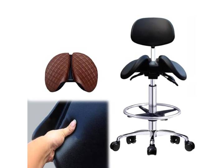 TUJOBA Sattelhocker Dentalbüro Rolling Chair mit Kissenpad, Im Rückenlehre Ergonomische Sattelhocker Verstellbare Höhe, Schwarzmassagestuhl mit Geteiltem Sitz Im Sitz (Size : 54-74cm (21.3-29.1in))