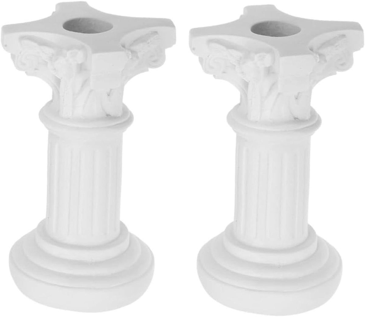 Romeinse Zuil Ornamenten - Mini Beeldjes voor Tafeldecoratie - Wit - Hoogte: 11 cm
