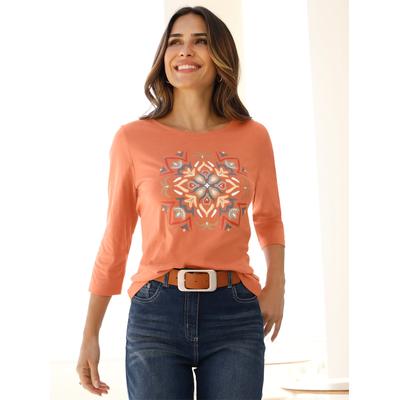 3/4-Arm-Shirt CLASSIC BASICS "3/4-Arm-Shirt", Damen, Gr. 50, orange (papaya, ecru), 100% Baumwolle, bedruckt, gemustert, mehrfarbig, Rundhals, Shirts 3/4-Arm-Shirt
