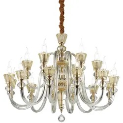 Ideal Lux Kronleuchter STRAUSS, 18-flammig, Ø 85cm, E14, Roségold / Glas klar / Bernstein-Kristall IDEA-140629