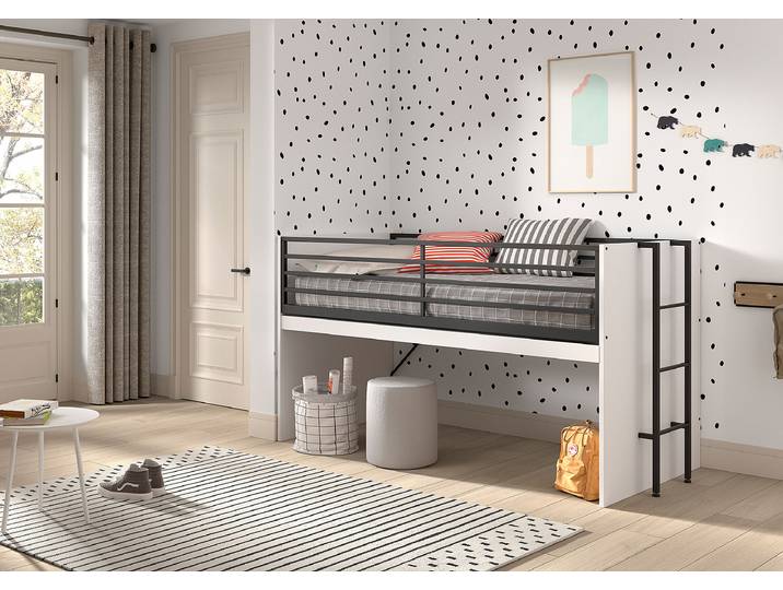 Hochbett mit Schreibtisch 90 x 200cm Weiß/Weiß