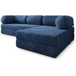 ECKSOFA ETERA modulares Boneless Sofa mit Schlaffunktion Blau Kordstoff