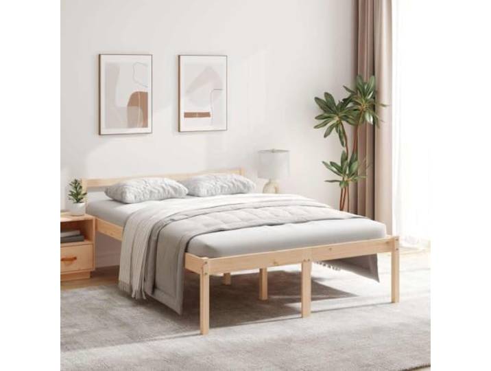 RJPLMFV Massivholzbett, ältere Menschen, 135 x 190 cm Erhöhter Rahmen, 45 cm, massives Kiefernholz, Aufbewahrung unter dem Bett, inklusive Latten, ohne Matratze