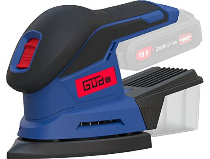 Güde 58481 Ponceuse delta DS 18-0 sans fil (18 V\, Easy-Energy-Exchange\, 150 x 150 x 100 mm\, papier abrasif auto-agrippant\, avec bac à poussière\, poignée ergonomique antidérapante avec poignée souple\,