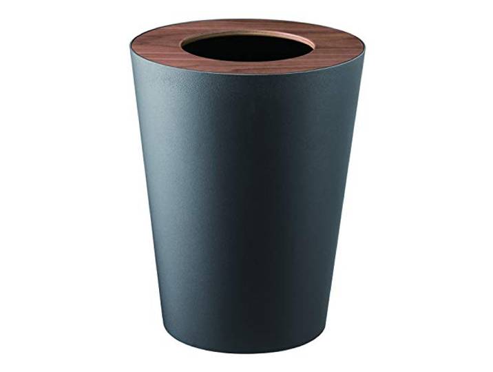 YAMAZAKI 3197 RIN Trash Can Round, black, Steel/Wood, 23 x 23 x 28 cm