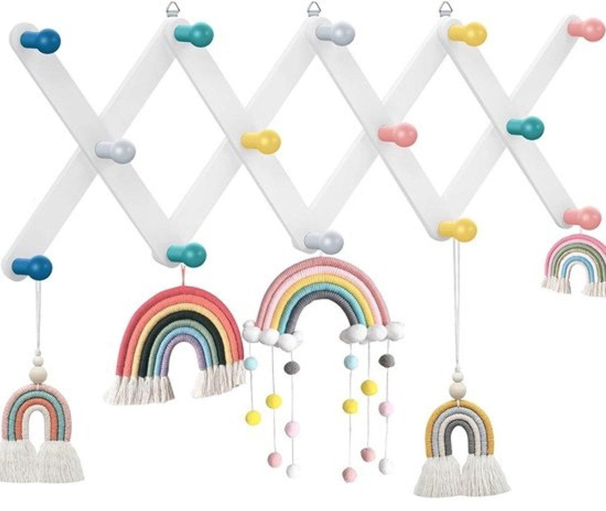 Uitbreidbare houten kinder kapstok met regenboog ontwerp voor de kinderkamer