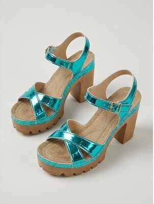 LightInthebox Women's Comfortable Shiny Blue Sandals - Lug Sole Platform Block Heels for Outdoor Sightseeing, Island Vacations Daily Summer Style