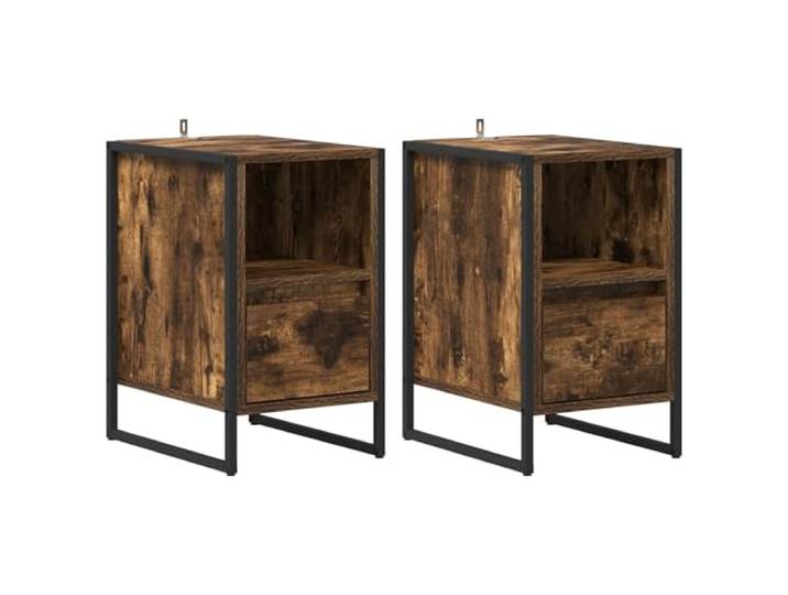 Fisinber Nachttisch 2er Set Rauchfarben 39,5x30x50 cm Holzwerkstoff Praktischer Beistelltisch im Industrie-Design mit 2 Schubladen für geordnete Utensilien im Schlafzimmer.