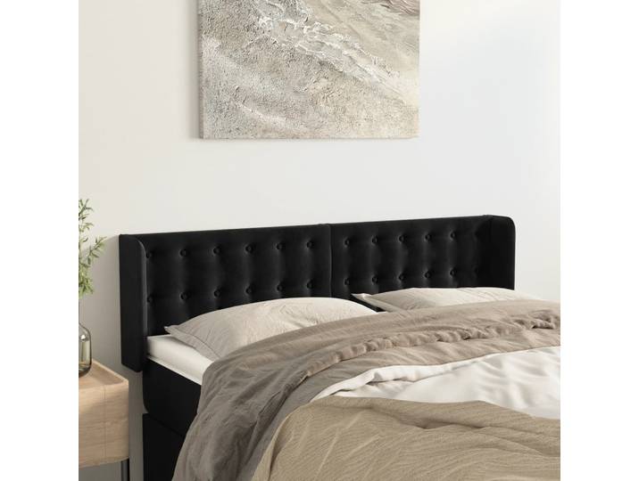 vidaXL Kopfteil mit Ohren Schwarz 147x16x78/88 cm Samt