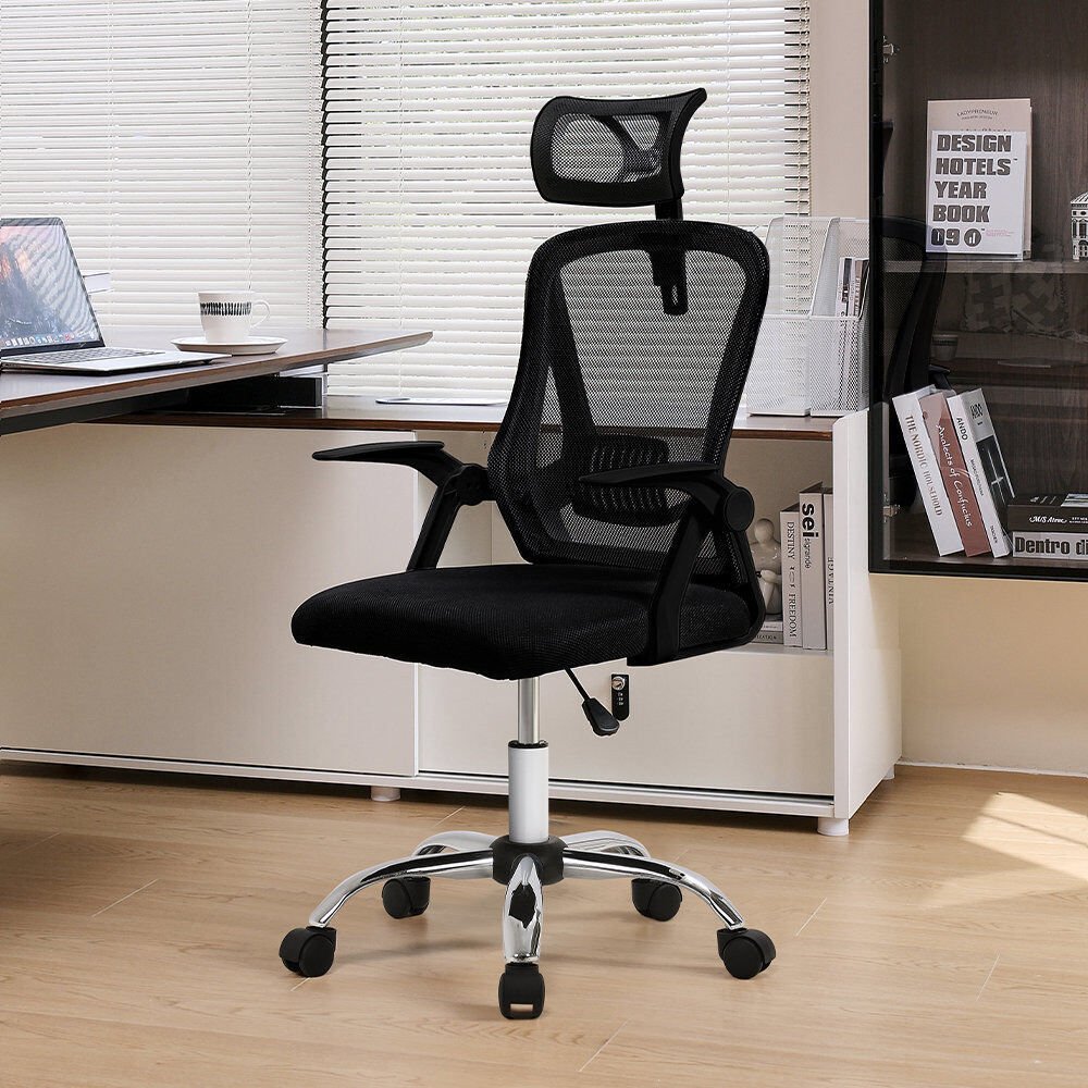 Inbox Zero Nestori Swivel Office Chair with Headrest Black 95cm H X 59cm W X 60cm D