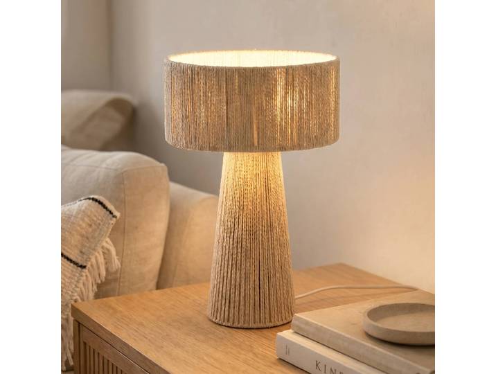 Tischlampe Anuva Lindby, creme / amber, für Wohn- / Esszimmer, Papier / Lunolit / Lunopal, Landhaus / Rustikal