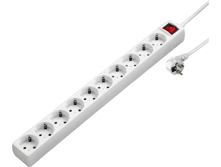 Steckdosenleiste HAMA Mehrfachstecker, 10-fach, mit Schalter, 3,0m, weiß , weiß, B:8,5cm H:6cm T:51,5cm, Kunststoff, Steckdosenleisten, Steckdosenleiste