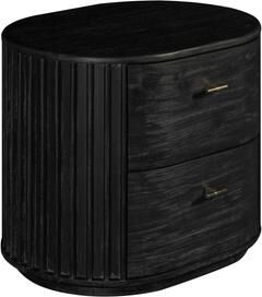 Benjara Fely Nightstand, 2 Drawers, Gold Metal Handles, Black Acacia Veneer