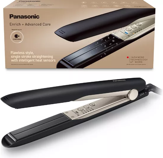 Panasonic Nanoe EH-HS0E Hair Straightener - Black & Champagne Gold, New