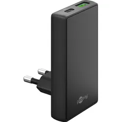 GOOBAY 75723 - USB-Ladegerät, 65 W, 1x USB-C, 1x USB-A, 90° Flat, schwarz