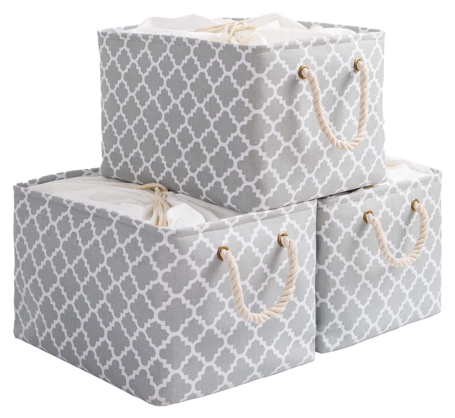Merkloze vouwbare opbergmand met handvatten, set van 3, textiel, solid kleur