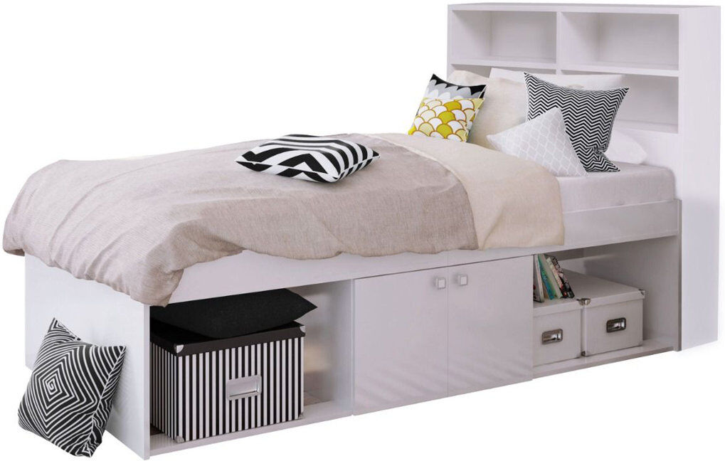 17 Stories Low Single 3ft Cabin Bed with bookcase headboard White 100cm H X 96cm W X 214cm L