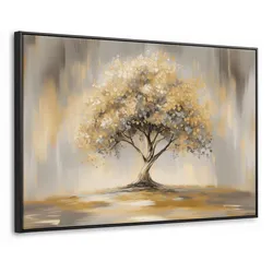 LEINWAND Bilder mit Rahmen - Gemälde - Baum - Abstrakt - Blätter - 150x100