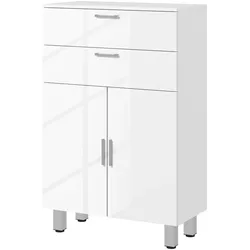 BADEZIMMERSCHRANK mit 2 Schubladen Verstellbares Regal Weiß
