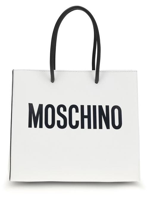 Moschino Cabas Kalbsleder weiß Logo-Druck zwei Henkel