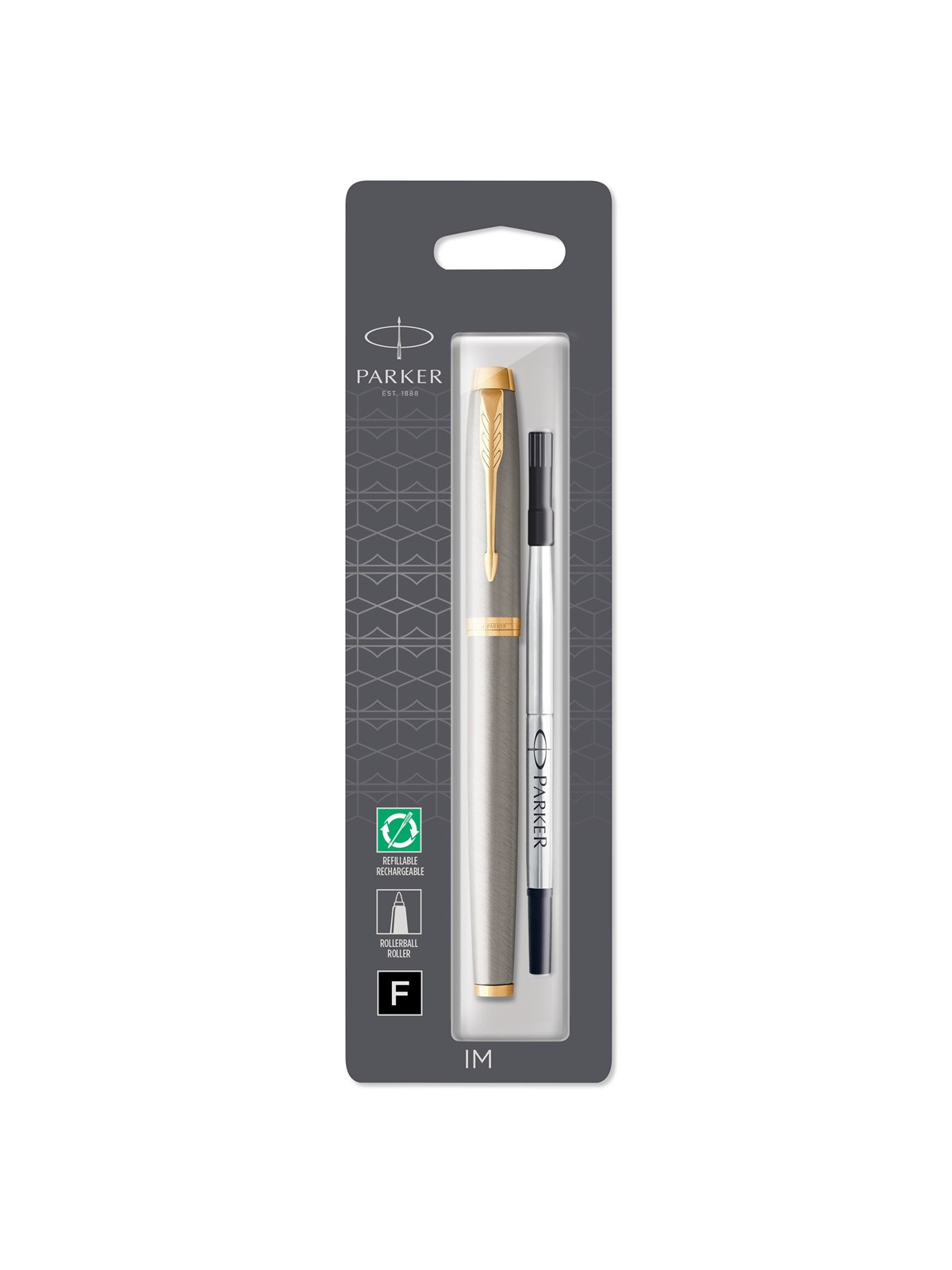 Parker IM Tintenroller | Brushed Metal | feine Schreibspitze | Nachfüllmine mit schwarzer Tinte | Blister-Verpackung