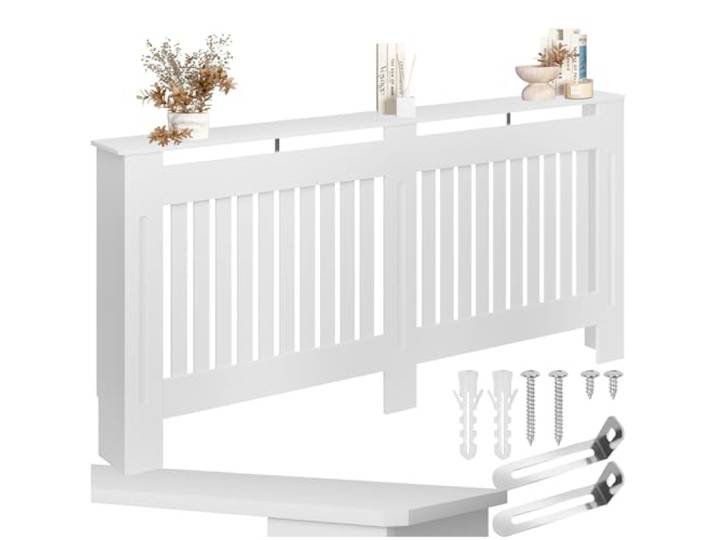 tectake® Heizkörperverkleidung, Holzverkleidung MDF, Heizungsverkleidung weiß mit Lamellen, Heizkörperabdeckung, Heizungsabdeckung, Verkleidung für Heizkörper, skandinavisch - 172,3 x 19 x 82 cm