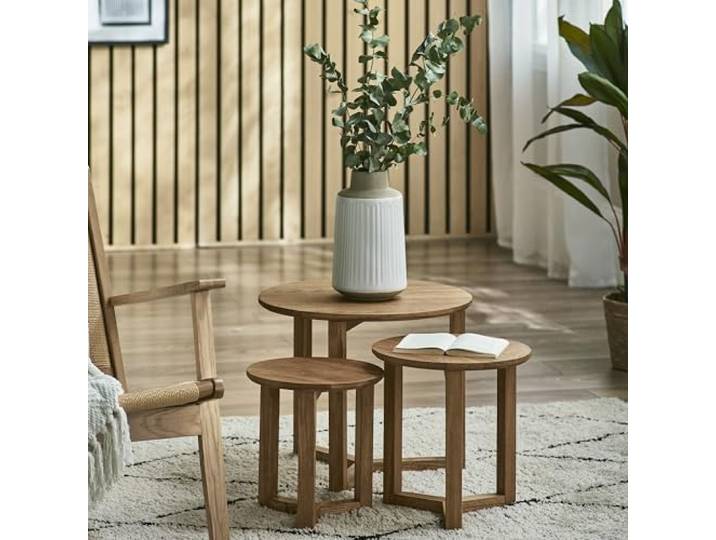 Julian Bowen Nidri Satztische, Eiche, 50 x 50 Moderne Satztische für Wohnzimmer, massive Eiche, keine Montage erforderlich, platzsparendes Nesting-Design