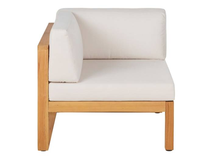 Eckstück für modulares Gartensofa aus Eukalyptusholz und ecrufarbenem Polyester