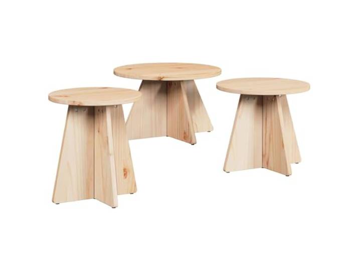 HKLGBVCR Couchtisch, rund, Kiefernholz, massiv, 3-teilig, Natur, 49 x 49 x 30 cm