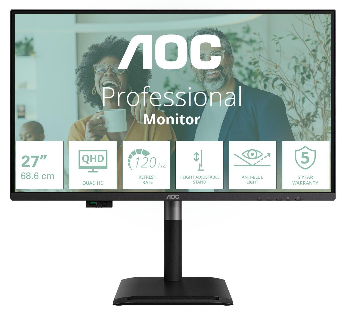 AOC Q27P4C, 68,6 cm (27"), 2560 x 1440 Pixel, Quad HD, 4 ms, Schwarz