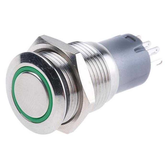 RS PRO Switch Pushbutton Stainless Green ring (8118443)