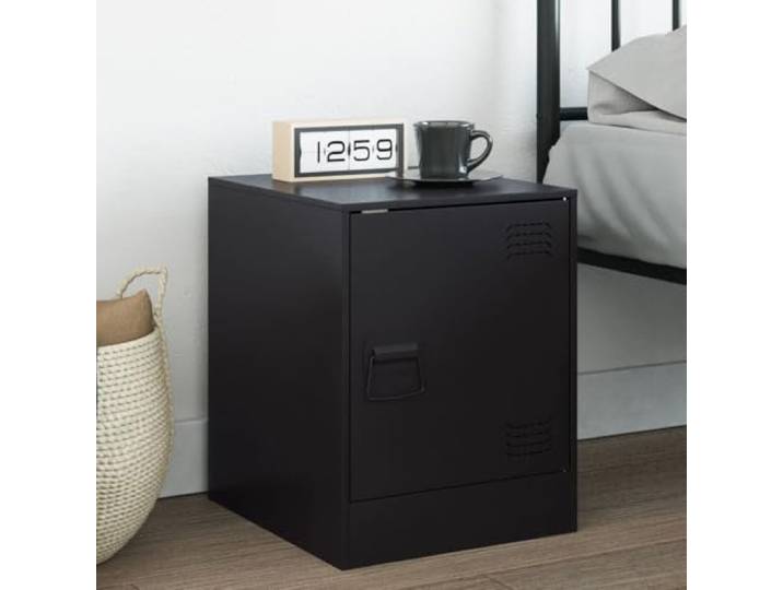 Nachttisch Schwarz 34,5x39x44 cm Stahl Gestell Stauraum Schrank mit Griff