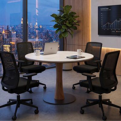 OEM "Small Conference Table with Sintered Stone Tabletop, 35.4"" Round Conference Table for Offices, Conference Room, Meeting Room"