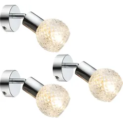 Wandlampe Wandleuchte Spotlampe Spotleuchte Wandspot Flurlampe, Spot beweglich, Chrom Glas weiß, 1x E14 Fassung, HxBxA 15,5x8x17cm, 3er Set