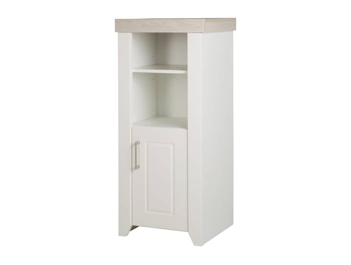 Standregal 'Felicia‘ mit Korpus im Dekor Weiß, Fronten Canadian White, Kranz im Dekor Luna Elm