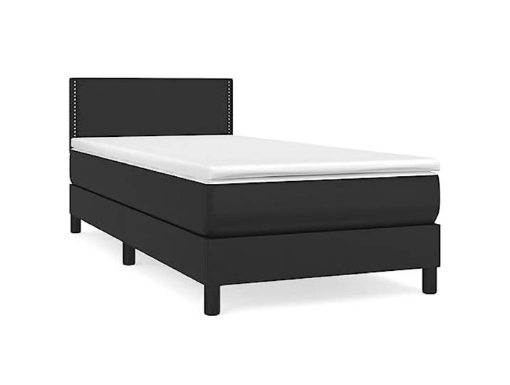 PUGYNBK Boxspringbett, Kunstleder, Schwarz, 90 x 190 cm Verstellbares Kopfteil, Taschenfedern, mittlere Härte, einfache Reinigung