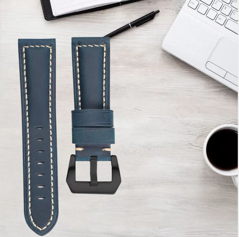 INF Echtleder-Uhrenarmband Blau 20 mm