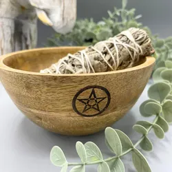 Wooden Smudge and Ritual Offerings Bowl - Pentagon - 14x7cm
