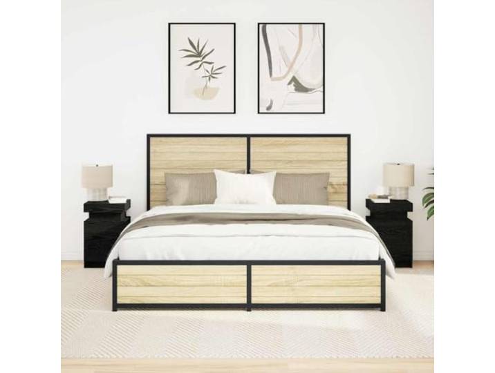 Nachtschrank Schwarz Eiche 35x39x55cm mit 2er Schublade, mit LED Beleuchtung und USB-Port, Moderner Nachtschrank aus Holzwerkstoff für Schlafzimmer