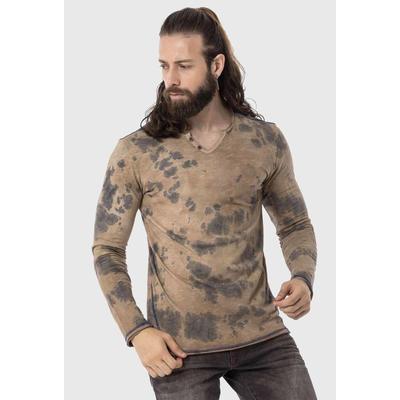 T-Shirt CIPO & BAXX "Cipo & Baxx Sweatshirts", Herren, Gr. S, braun, Obermaterial: 100% Baumwolle CO., meliert, regular fit, V-Ausschnitt, Shirts T-Shirt, im Batik-Design