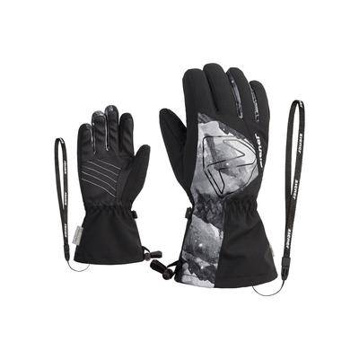 Skihandschuhe ZIENER "LAVAL-Z AQUASHIELD JUNIOR", Mädchen, Gr. 4,5, schwarz-weiß (schwarz.grau mountain print), Materialmix, Handschuhe, wasserdicht, winddicht, atmungsaktiv, Wollwattierung