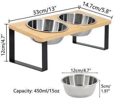 Inspired Finds PawComfort Raised Cat Feeding Station 15 Tilted Elevated Double Bowls With Wooden Stand elevated Cat Bowls