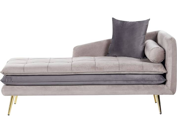 BELIANI Chaiselongue Rechtsseitig Taupe und Dunkelgrau Samtstoff Metallfüße Goldene Beine Kissen Inklusive Glamourös Wohzimmer