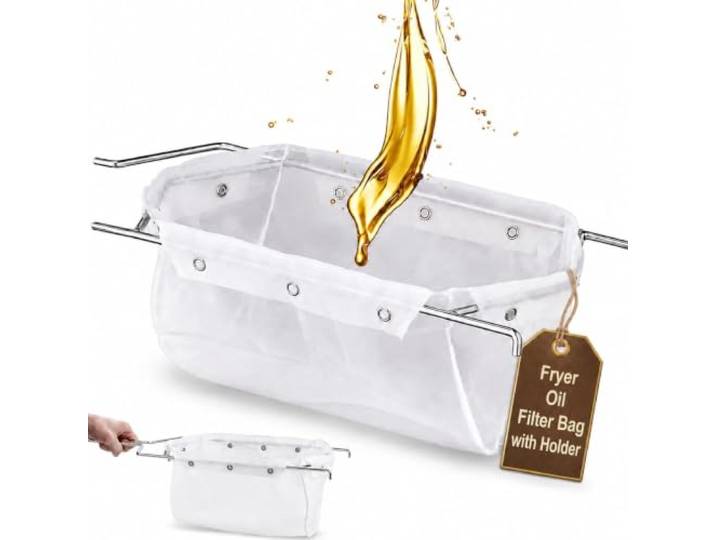 Kommerzielle Fritteusen-Ölfiltertasche mit Druckknöpfen und Ölfilterbeutelhalterrahmen, 15,2 cm tiefer Speiseölfilter, langlebiger 1000+ Mal Bratölfilter, leicht zu reinigen mit heißem Wasser