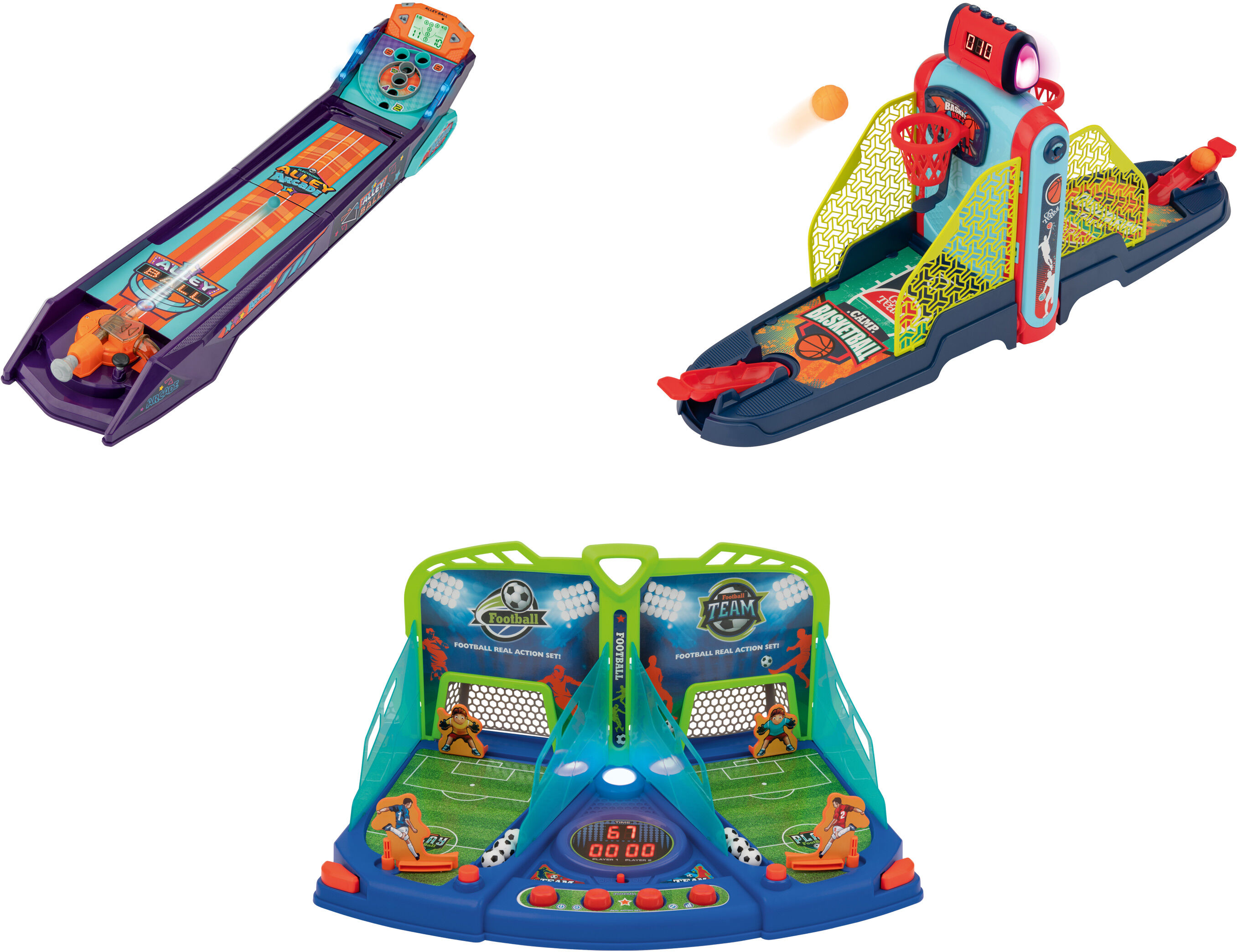 PLAYTIVE Elektronisches Tischspiel Alley-Ball / Basketball / Fußball, mit Einzel- und Duell-Spielmodus