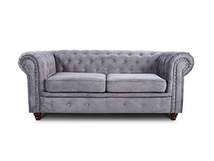 Sofnet - Sofa Chesterfield Asti 2-Sitzer (Grau, Capri 09) Couchgarnitur, Polstersofa, Glamour Design, Strukturstoff, Holzfüße, komfortabel für Wohnzimmer