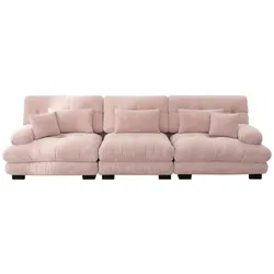 OKWISH Modulares Ecksofa 3-Sitzer Wohnlandschaft Couch 313x77x81 Chenille Cloud Look weich ergonomisch gepolstert flexibel modern für Wohnzimmer Büro Rosa