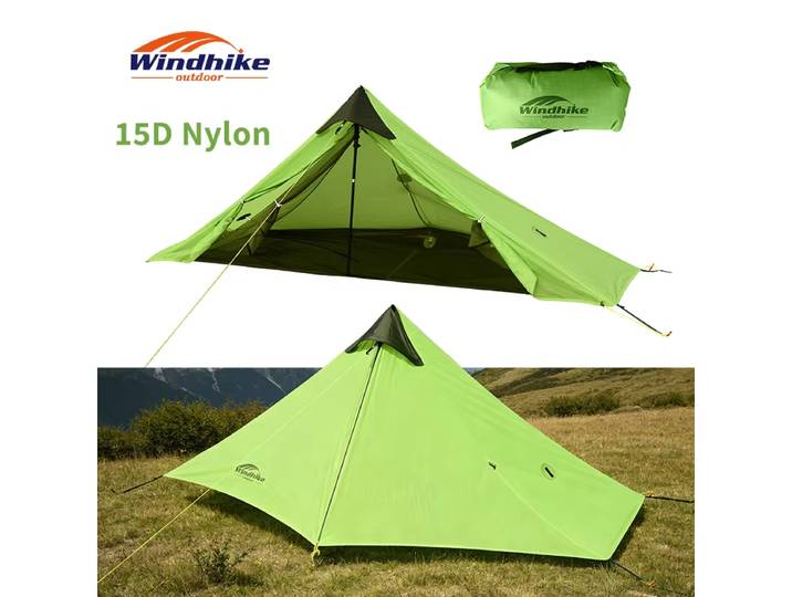 Windhike Ultralight Hiking Tent 1 Person 15D Nylon Waterproof Poleless Camping Outdoor Travel Single Tent Professional Double Layer