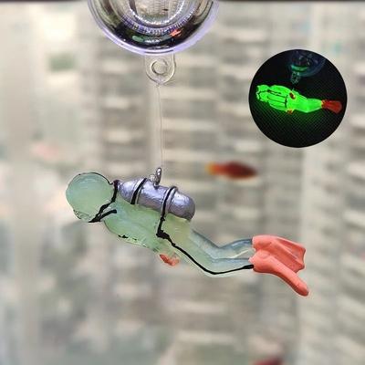 Uplifted Finds Floating Luminous Diver Aquarium Ornament With Buoy Ball For Fish Tank Decoration reflective White