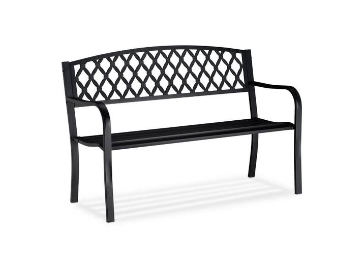 Relaxdays Gartenbank Schwarz Metall Flechtmuster 2-Sitzer 127,5 cm, 127.5x86.5x58.5 cm, Gartenmöbel, Gartenbänke